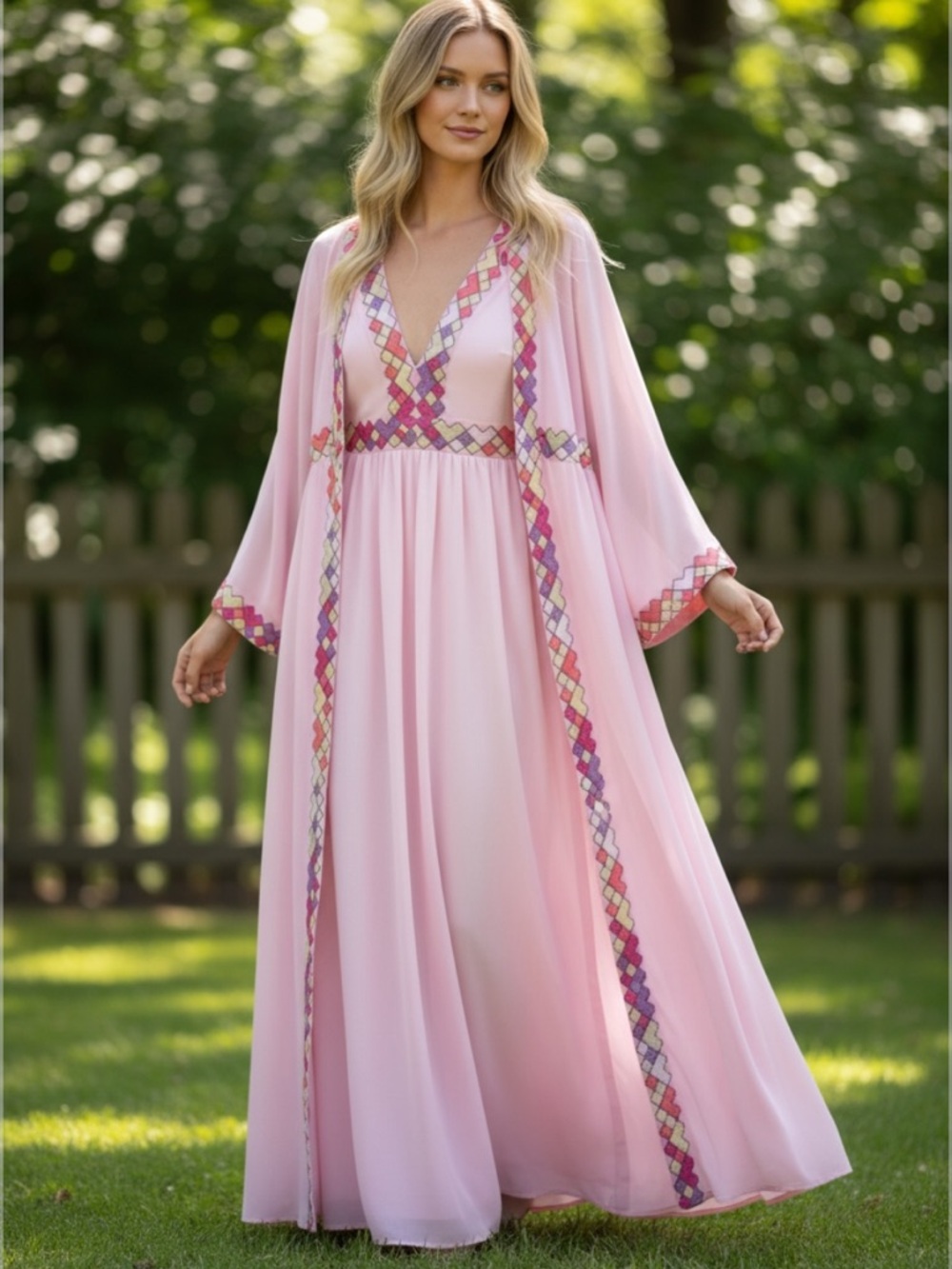 Emilio Pucci Pink Sleeveless Charmeuse & Maxi Robe 2 Piece Set Formfit Rogers - Picture 7 of 7
